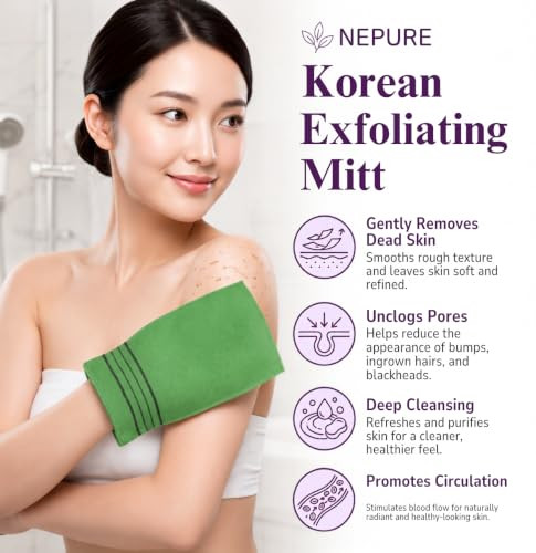 Nepure Korean Exfoliating Mitt Large Body Scrub Washcloth 5 Pack Mix