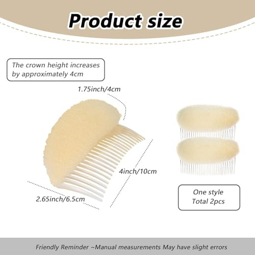 2Pcs Long 4.1In Charming Bump It Up Volume Inserts Hair Comb Do Beehive Hair Stick Bun Maker Tool Hair Base Styling Accessories For Women