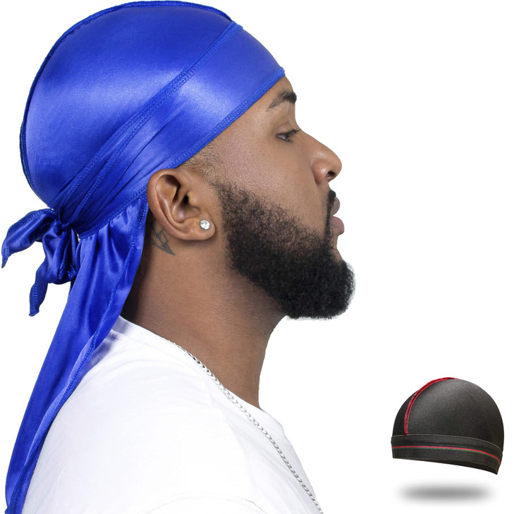 Forcewave Silky Durag For Men Wave Cap Satin Dorag For 360 Wave Blue