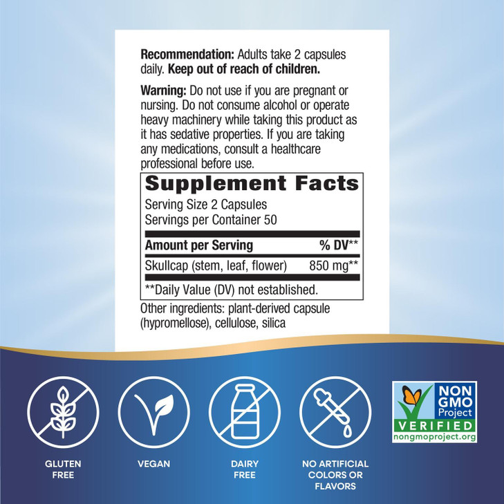 Nature's Way Skullcap Herb - Traditional Herbal Sleep Support* - Skullcap Herb - Non-GMO Project Verified - Gluten Free & Vegan - 100 Vegan Capsules