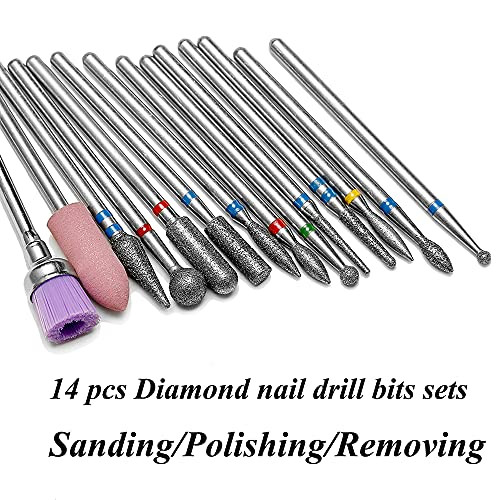 Eruika 14Pcs Nail Drill Bits Set 3 Per 32 Diamond Cuticle Remover Bits Kit