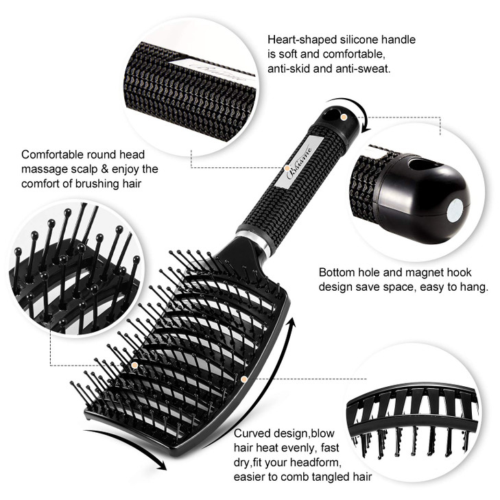 Hair Brush Curved Vented Detangler Brush Faster Blow Drying For Women Men