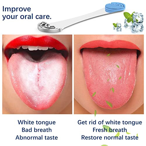 Moosec Tongue Scraper For Adults And Kids Durable Food Grade 2 In 1 Silicone Tongue Brush And 100 Percent Stainless Steel Tongue Scrapers