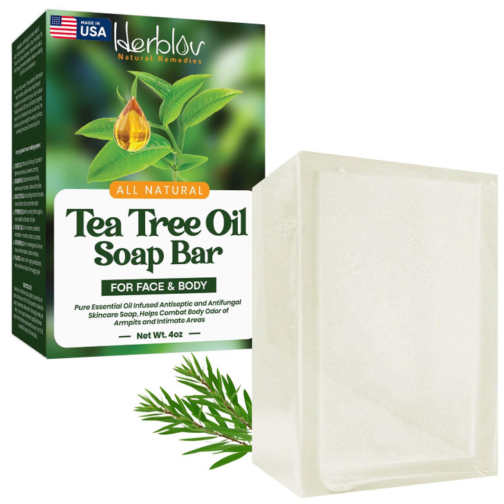 Herblov Tea Tree Oil Soap Bar For Face And Body 4Oz All Natural Remedy Skin Cleanser Pure Essential Oil Infused Skincare Cleansing Soap For