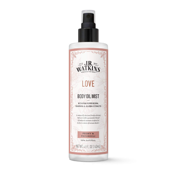J.R. Watkins Love Body Oil Mist Hydrates Skin And Boosts Stimulation Natural Peony And Patchouli 4.8 Oz