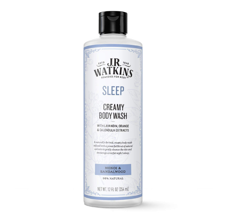 J.R. Watkins Sleep Creamy Moisturizing Body Wash Cleanses And Encourages Restful Sleep Natural Monoi And Sandalwood 12 Oz