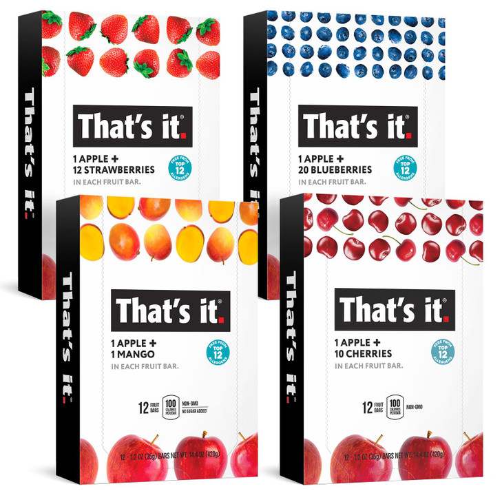 That S It. 48 Count Variety Pack Strawberry Blueberry Mango And Cherry Flavors 100 Percent Natural Real Fruit Bars. Strawberry.