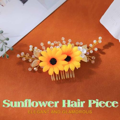 Jeairts Sunflower Bridal Hair Comb Crystal Pearl Wedding Hair Accessories