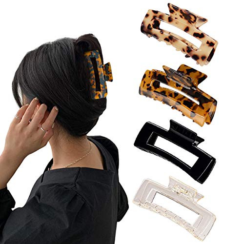 Aaiffey 4Pcs Hair Claw Clips Non Slip Tortoise Hair Jaw Clips Leopard Stylish Hair Clamps Strong Hold For Thick Thin Curly Hair Styling