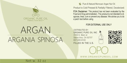 Opo Deodorized Argan Oil 32 Oz Pure Morocco Partially Filtered Unscented Non Gmo Vegan Bulk Carrier Oil Skin Hair Face Body Hydrating