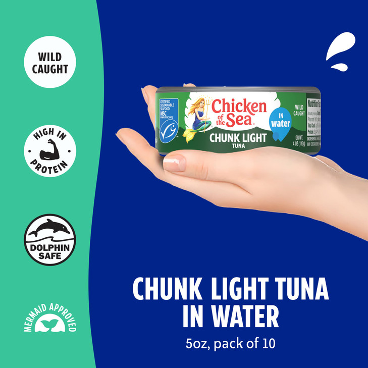 Chicken Of The Sea Wild Caught Chunk Light Tuna 5 Ounce Cans 10 Count High Protein 100 Percent Classic Chunk Tuna In Water Delicious Easy