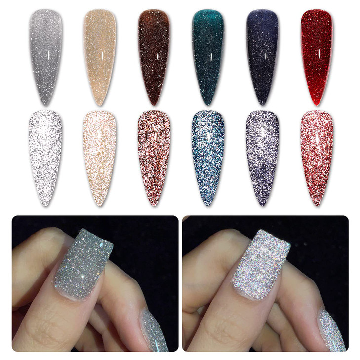 Gaoy Reflective Glitter Gel Nail Polish Set Of 6 Colors Uv Gel