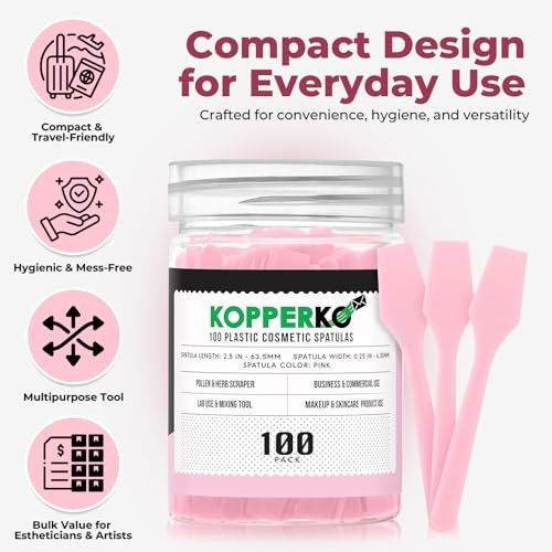 Kopperko Cosmetic Spatulas 2.5 Inch 100 Pack Pink