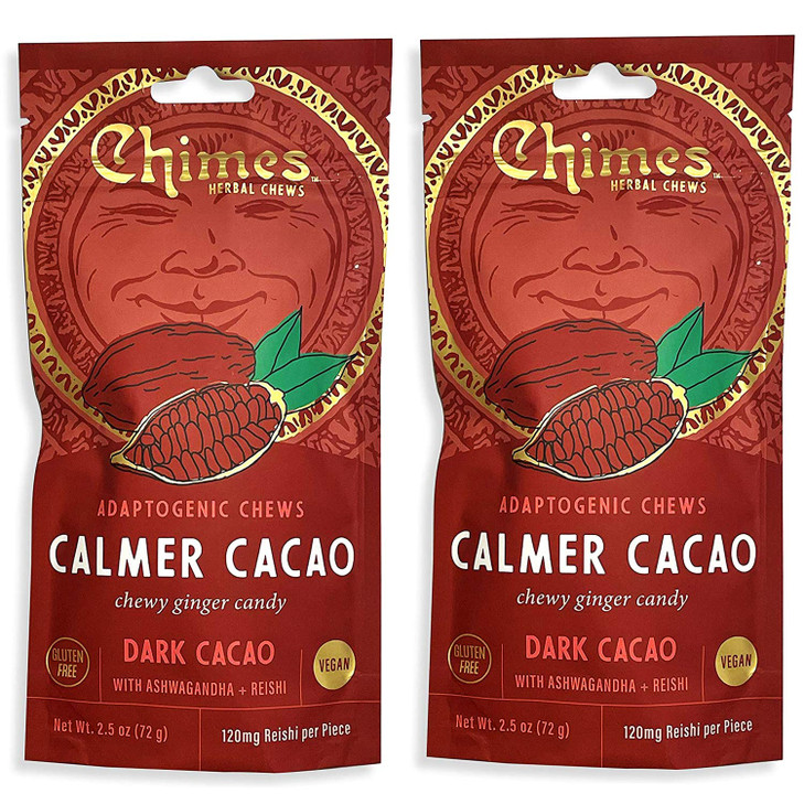 Chimes Calmer Cacao Adaptogen Ginger Chews Candy 2 Pack With Ashwagandha Reishi And Dark Cacao With Theobromine Vegan Gluten Free