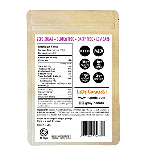 Inanuts Candied Pecans No Added Sugar Gluten Free Dairy Free Keto And Paleo Friendly Low Carb Healthy Super Nut 8Oz Bag