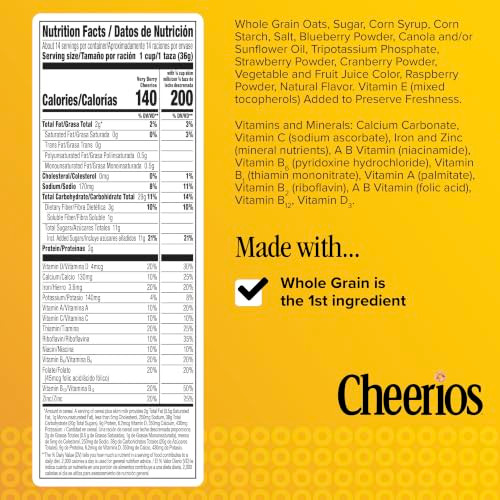 Very Berry Cheerios Heart Healthy Gluten Free Breakfast Cereal Made With Whole Grain Oats Family Size 18.6 Oz