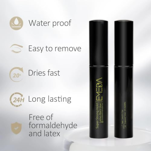 Emeda Latex Free Black Eyelash Glue Super Strong Hold False Eyelash Glue Long Lasting 24H Waterproof Strip Eyelash Adhesive 0.17 Fl.Oz