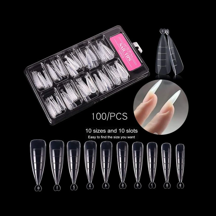 Desdemona 100 Pcs Poly Extension Gel Dual Nail Form Builder Gel Stiletto Nail Molds False Nail Tips For Gel Manicure Nail Art Design Salon