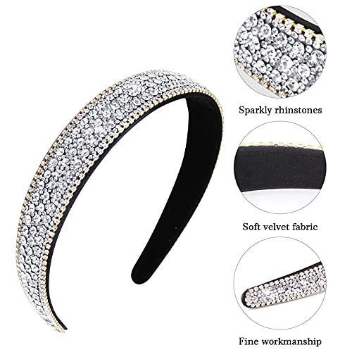 Wecoe Silver Headband Women Girls Fashion With Rhinestones Crystal Bling Sparkly Hair Band Thin Hair Accessories For Short Hair Holiday