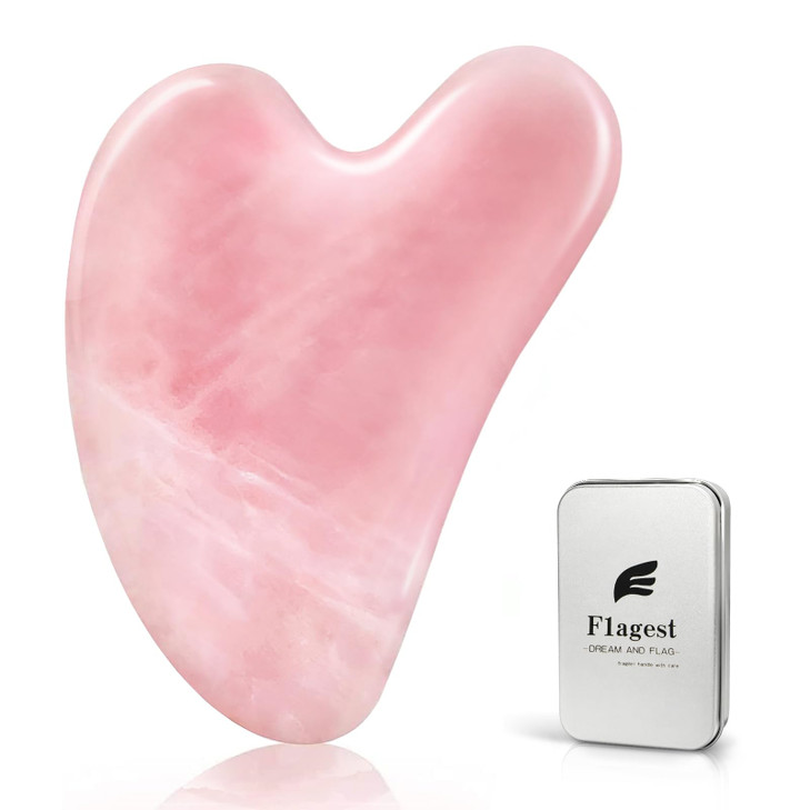Flagest Rose Quartz Gua Sha Facial Tool 100 Percent Genuine Guasha Stone