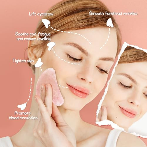 Flagest Rose Quartz Gua Sha Facial Tool 100 Percent Genuine Guasha Stone