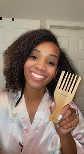 Grannaturals Wide Tooth Wooden Comb And Afro Pick Natural Wood Volumizing And Styling Tool For Thick Coarse Curly Hair Non Static Comb For