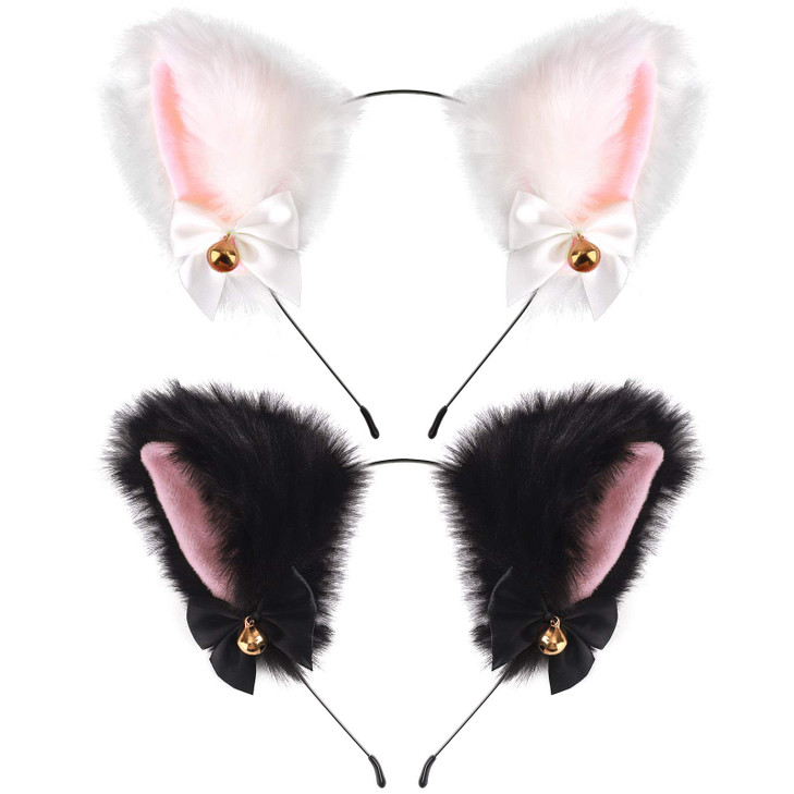 Xipixiao Cat Ears Headband Plush Furry Neko Ears With Ribbon Bell For Halloween Party Women And Kids