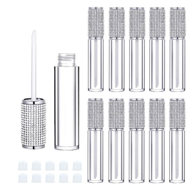 Ajltpa 10 Pack Crystal Rhinestone Lip Gloss Wand Tubes 5Ml Empty Lip Gloss Containers Lipgloss Lip Balm Bottles With Rubber Stoppers For Diy