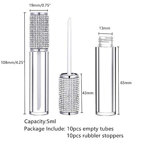 Ajltpa 10 Pack Crystal Rhinestone Lip Gloss Wand Tubes 5Ml Empty Lip Gloss Containers Lipgloss Lip Balm Bottles With Rubber Stoppers For Diy