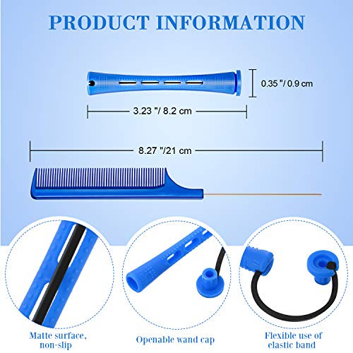 Chuangdi 24 Pcs Cold Wave Hair Perm Rods With Tail Comb Blue 0.35 Inch