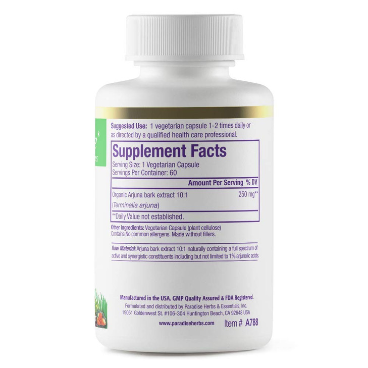 Paradise Herbs Arjuna, Cardiovascular Support, Blood Pressure Maintenance, Heart Health, Antioxidant Supplement, Vegan, Non-GMO, Gluten Free, 60 Vege