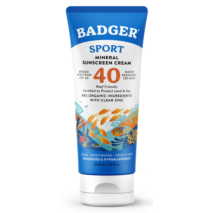 Badger Sport Mineral Sunscreen Spf 40 Zinc Oxide Reef Safe 2.9 Fl Oz