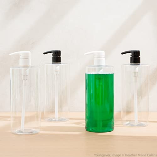 Youngever 4 Pack Pump Bottles For Shampoo 32 Ounce 1 Liter Empty Shampoo Pump Bottles Plastic Cylinder With Lockdown Leak Proof Pumps Black