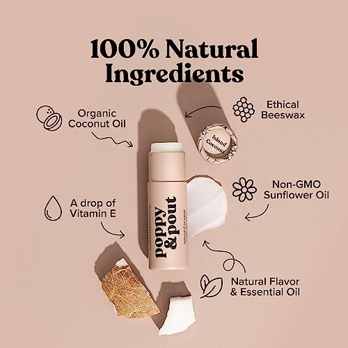 Poppy And Pout Island Coconut Jumbo Lip Balm All Natural Lip Balms And Moisturizers Hydrates With Beeswax Vitamin E Organic Coconut Oil