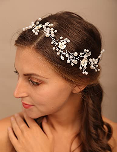 Yertter Wedding Silver Daisy Flower Hair Vines Handmade Crystal Beads Bride Hair Band Bridal Crystal Floral Headband Head Pieces For Wedding