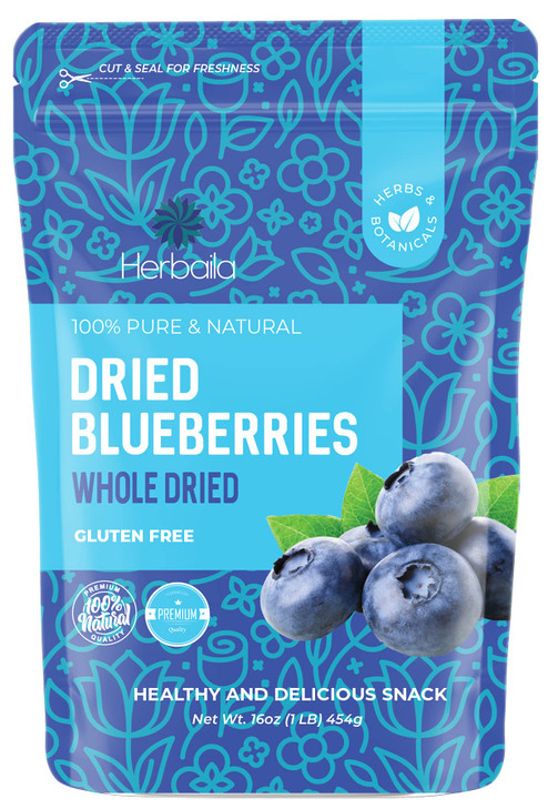 Herbaila Whole Dried Blueberries 1Lb. No Sugar Added Bulk Dehydrated Dried Unsweetened Blueberries All Natural Non Gmo 16 Oz
