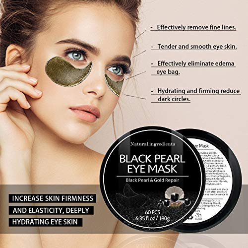 Felico Under Eye Patches Eye Mask Black Pearl Puffy Eyes Dark Circles Brighten Treatments 60Pcs Collagen Under Gel Pad For Lighten Wrinkles