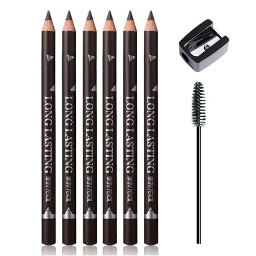 Ownest 6 Pcs Dark Brown Eyebrow Pencil Set Wooden Eyebrow Pen For Women Waterproof Long Lasting Brow And Eyeliner Pencil With Brush Beginner