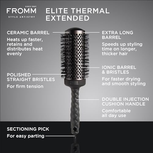 Fromm Elite Thermal Ceramic X Ionic 2 Round Brush For Expert Blowouts And Faster Hair Drying Extended Barrel For Styling Smoothing