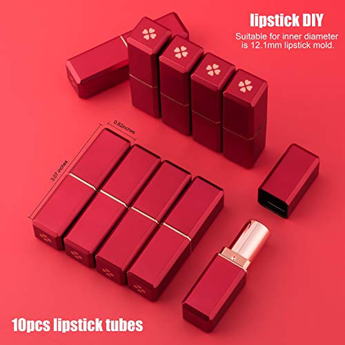 Allwon 10Pcs Red Empty Lipstick Tubes Diy Lip Balm Container Square Tube