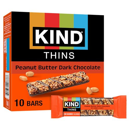 Kind Thins Snack Bars Peanut Butter Dark Chocolate Gluten Free Low Calorie Healthy Snacks 4G Sugar 10 Count