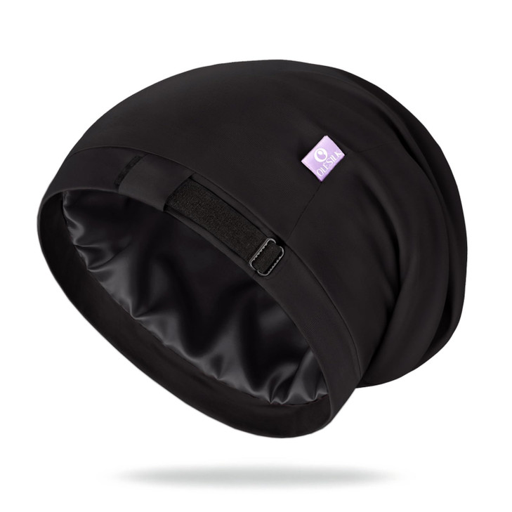 Olesilk 100 Percent Mulberry Silk Bonnet For Sleeping Mens Bonnet For Curly Hair 100 Percent Real Silk For Frizzy Hair Black