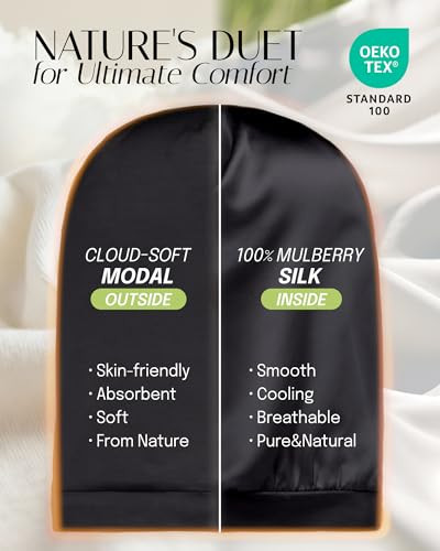 Olesilk 100 Percent Mulberry Silk Bonnet For Sleeping Mens Bonnet For Curly Hair 100 Percent Real Silk For Frizzy Hair Black