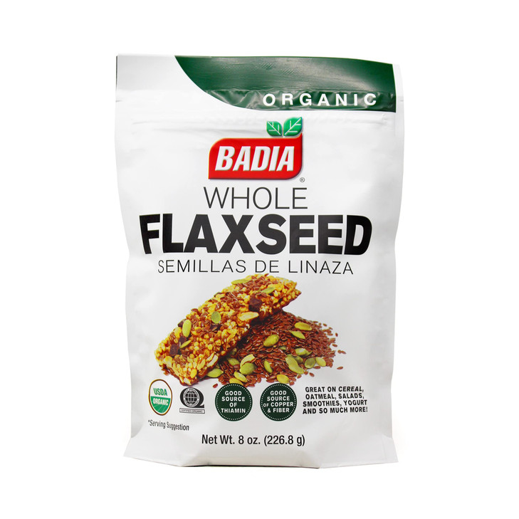 Badia Organic Flax Seed Whole 8 Oz Resealable Bag Superfood Rich In Omega 3 Fiber And Essential Nutrients