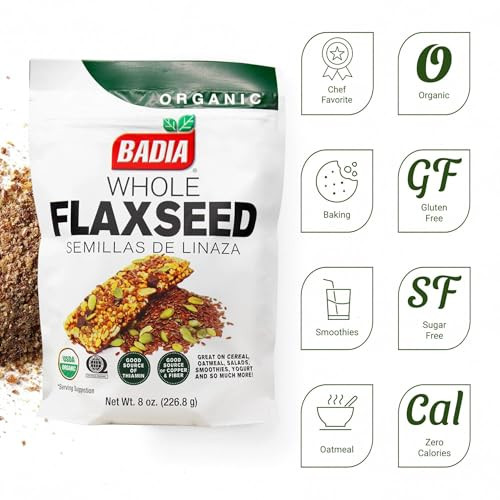 Badia Organic Flax Seed Whole 8 Oz Resealable Bag Superfood Rich In Omega 3 Fiber And Essential Nutrients