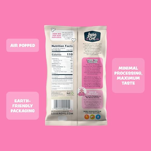 Lesserevil Himalayan Pink Salt Organic Popcorn Premium Quality Minimally Processed No Vegetable Oil 0.46 Oz Pack Of 24