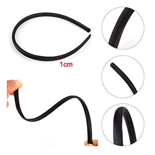 Zifengcer 20 Pcs Black Satin Covered Headbands For Girls Women Christmas Plain Diy Craft Head Bands Plastic Thin Headband For Women Black