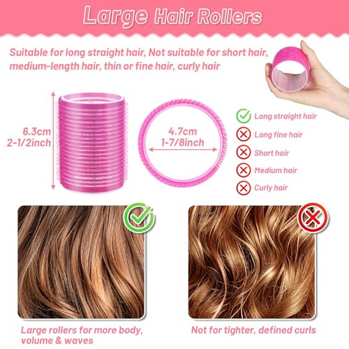 Big Self Grip Hair Rollers With Stainless Steel Duckbill Clips For Long Medium Hair And Volume