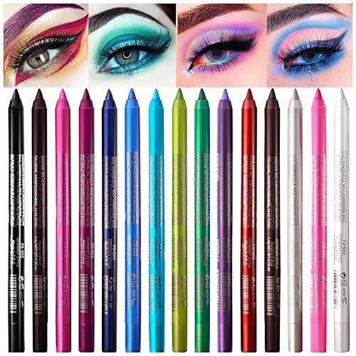 Adimanis 15 Colored Eyeliners Pen Set Colour Eyeliner Pencils Pearl Eyeliner Kit Glitter Eye Liners For Women Eye Shadow Pencil Lip Liner