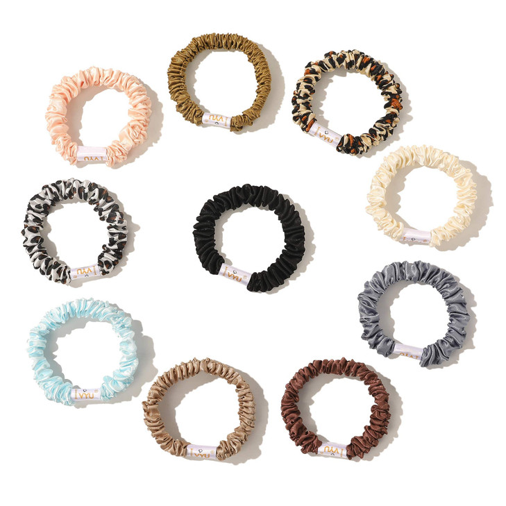 Scrunchies Silk Satin Hair Ties Small Mini Thin Elestics Ponytail Holder Hair Bands Skinny Scrunchy For Thick Curl Hair No Crease Hair Ties